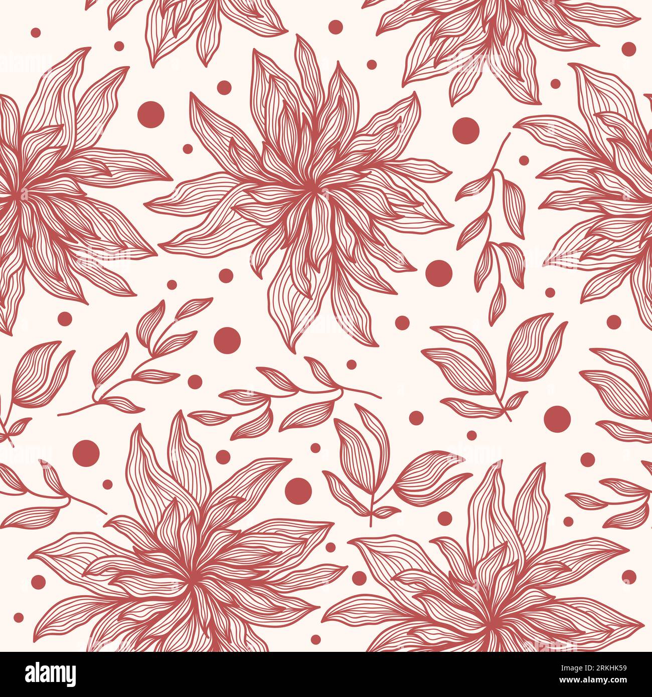 Motif de fleur de Dahlia rouge avec style dessiné à la main. Motif de fleur sans couture pour la mode, papier peint, papier d'emballage, arrière-plan, impression, tissu, textile Illustration de Vecteur