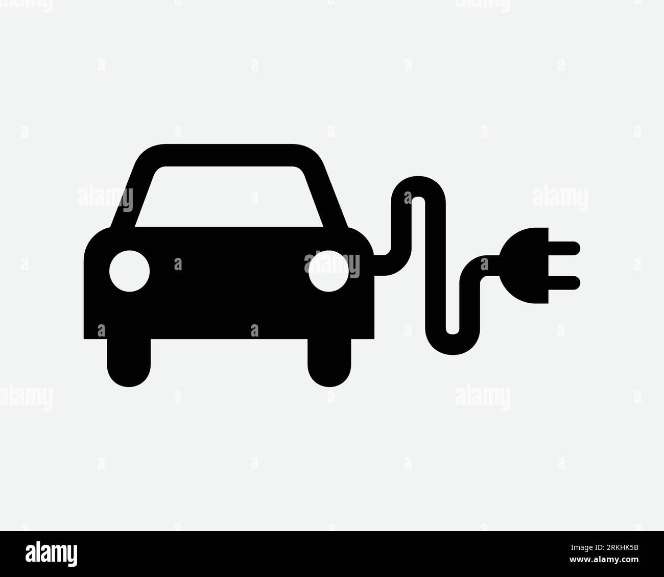 Icône de véhicule électrique voiture EV Vert automobile Eco électricité charge chargeur de batterie câble Noir blanc contour forme vecteur symbole de signe Illustration de Vecteur
