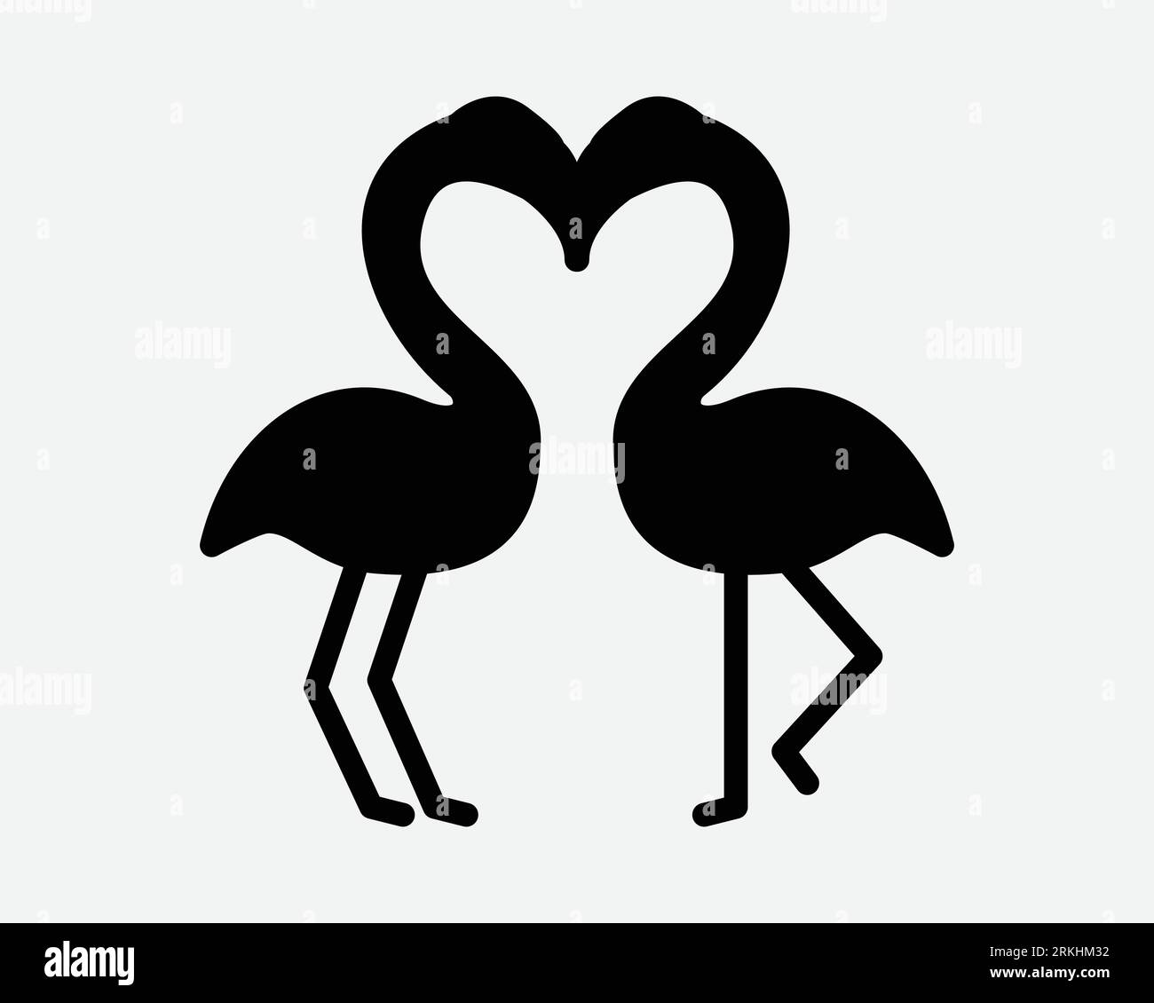 Flamingo Love Icon couple deux paires Bird Kiss Kissing Romance romantique Lover Valentine Wildlife Animal Zoom Back Silhouette forme signe symbole vecteur Illustration de Vecteur