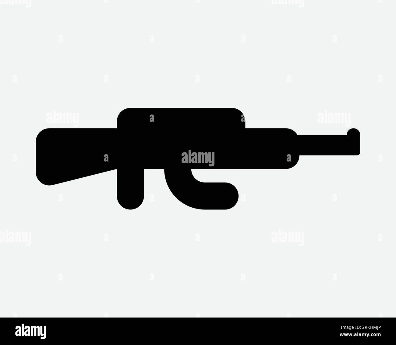 Arme à feu icône fusil automatique assaut tir Fire Weapon Military Cartoon arme à feu Noir blanc Outline forme vecteur Clipart graphique symbole signe Illustration de Vecteur