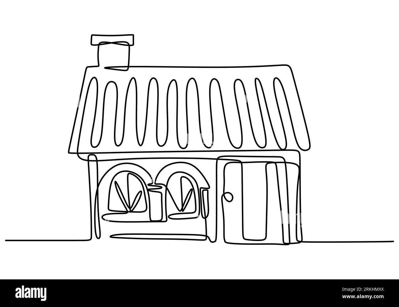 Un dessin au trait continu de maison simple avec une cheminée. Design linéaire d'esquisse minimaliste de maison de famille isolé sur fond blanc. Extérieur de la maison c Illustration de Vecteur