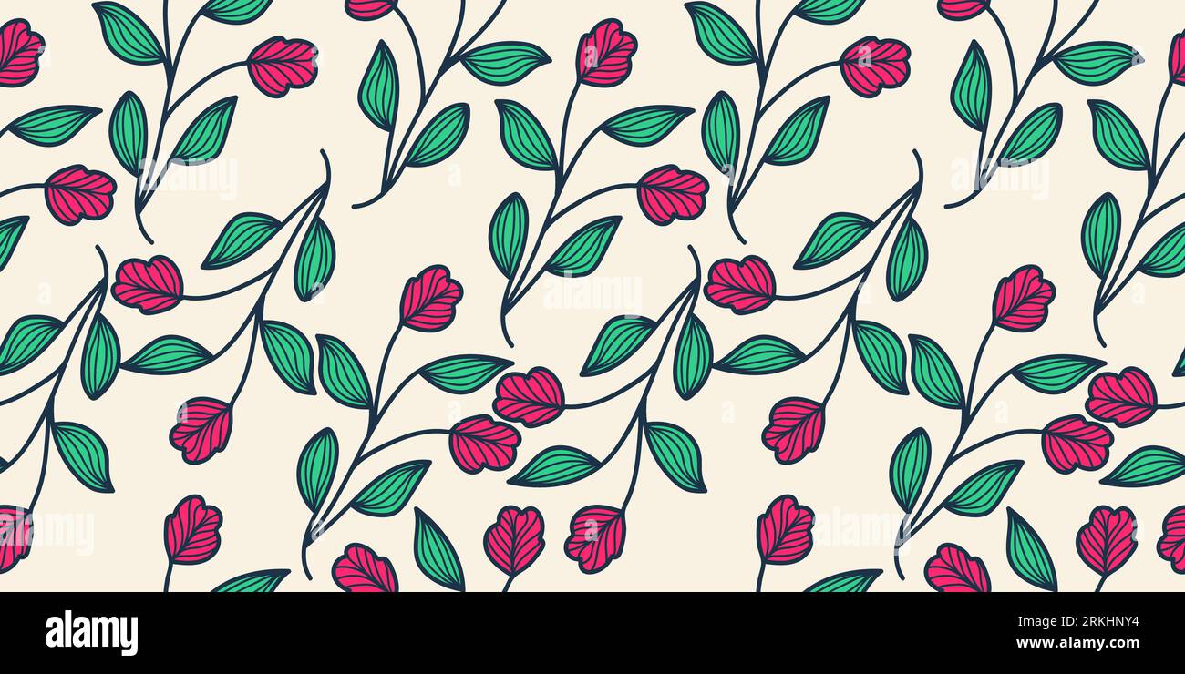 Motif floral sans couture dessiné à la main avec style Vintage. Motif de fleur pour la mode, papier peint, papier d'emballage, fond, tissu, textile, vêtements Illustration de Vecteur