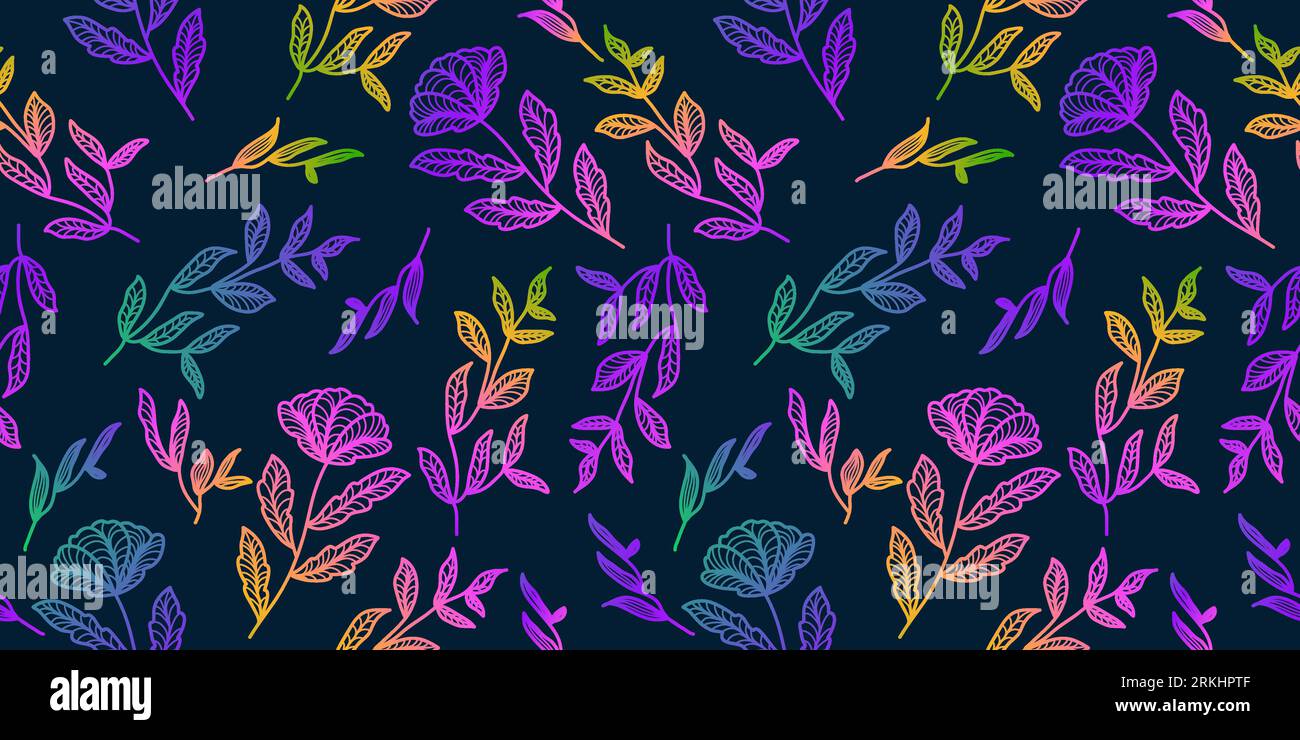Motif floral sans couture coloré avec style dégradé. Motif de fleur dessiné à la main pour la mode, papier peint, papier d'emballage, fond, tissu, textile Illustration de Vecteur
