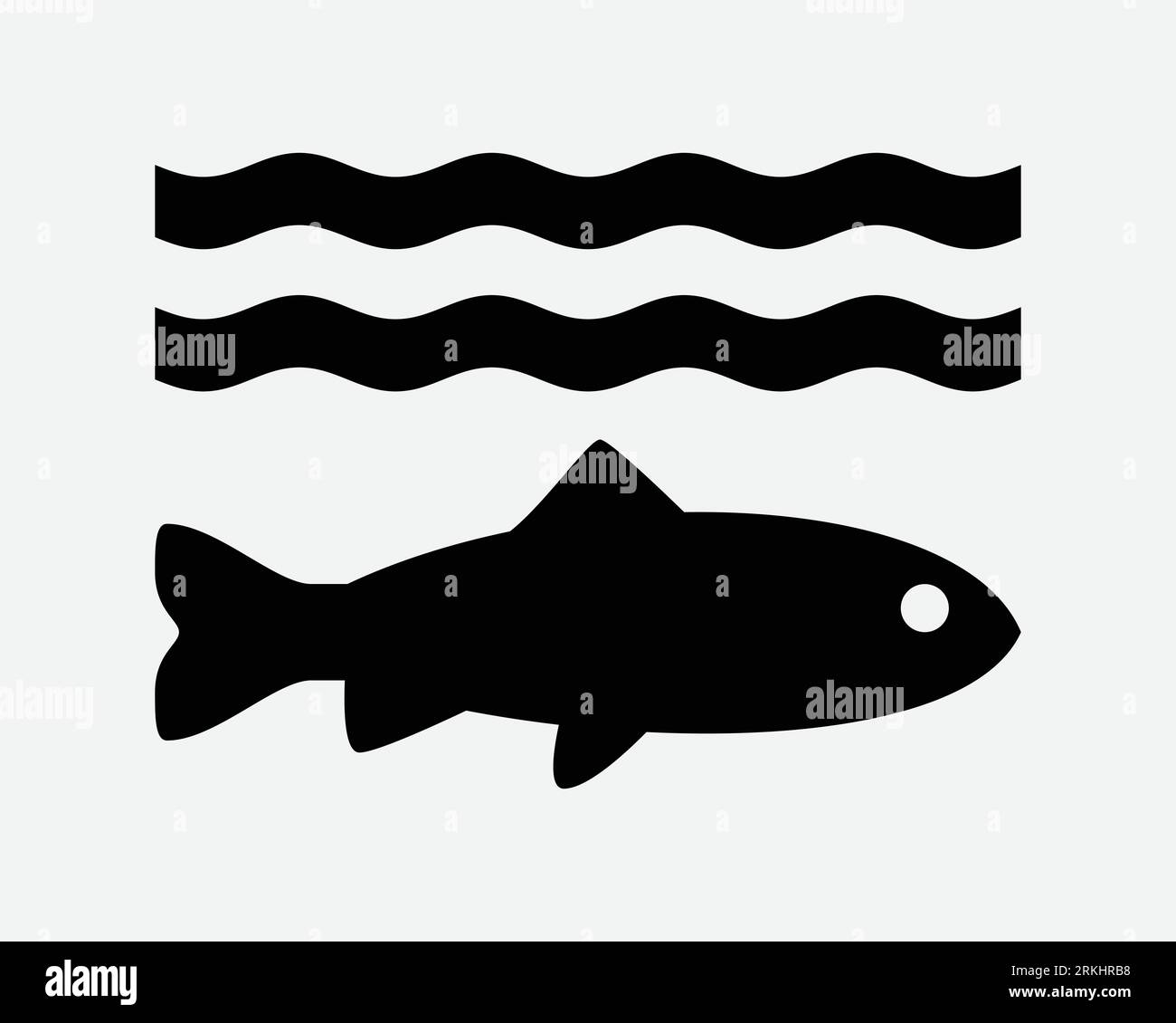 Poisson icône sous-marine Mer Océan vague faune créature Marine Aquatic Animal Noir blanc contour forme vecteur Clipart Illustration Illustration symbole signe Illustration de Vecteur