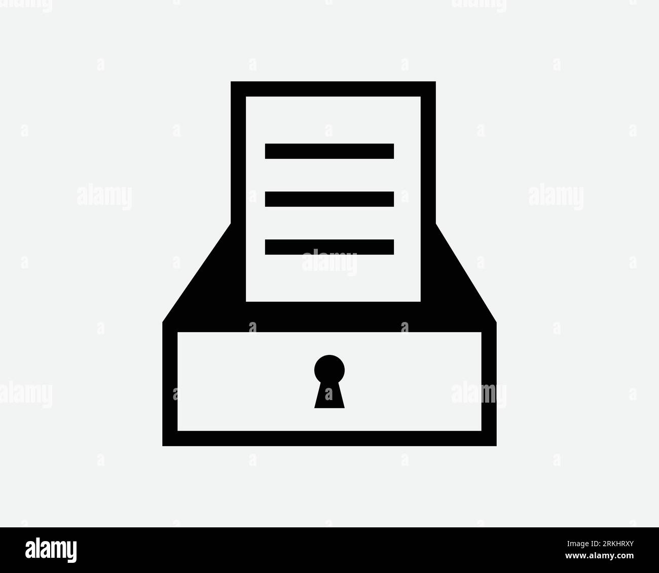Icône d'archive de documents Secure Storage Cabinet Lock Business File Organise Management Noir blanc contour forme vecteur Clipart Illustration symbole signe Illustration de Vecteur