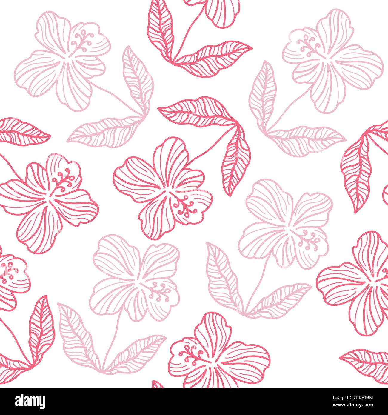 Motif fleur hibiscus. Motif floral sans couture dessiné à la main Illustration de Vecteur