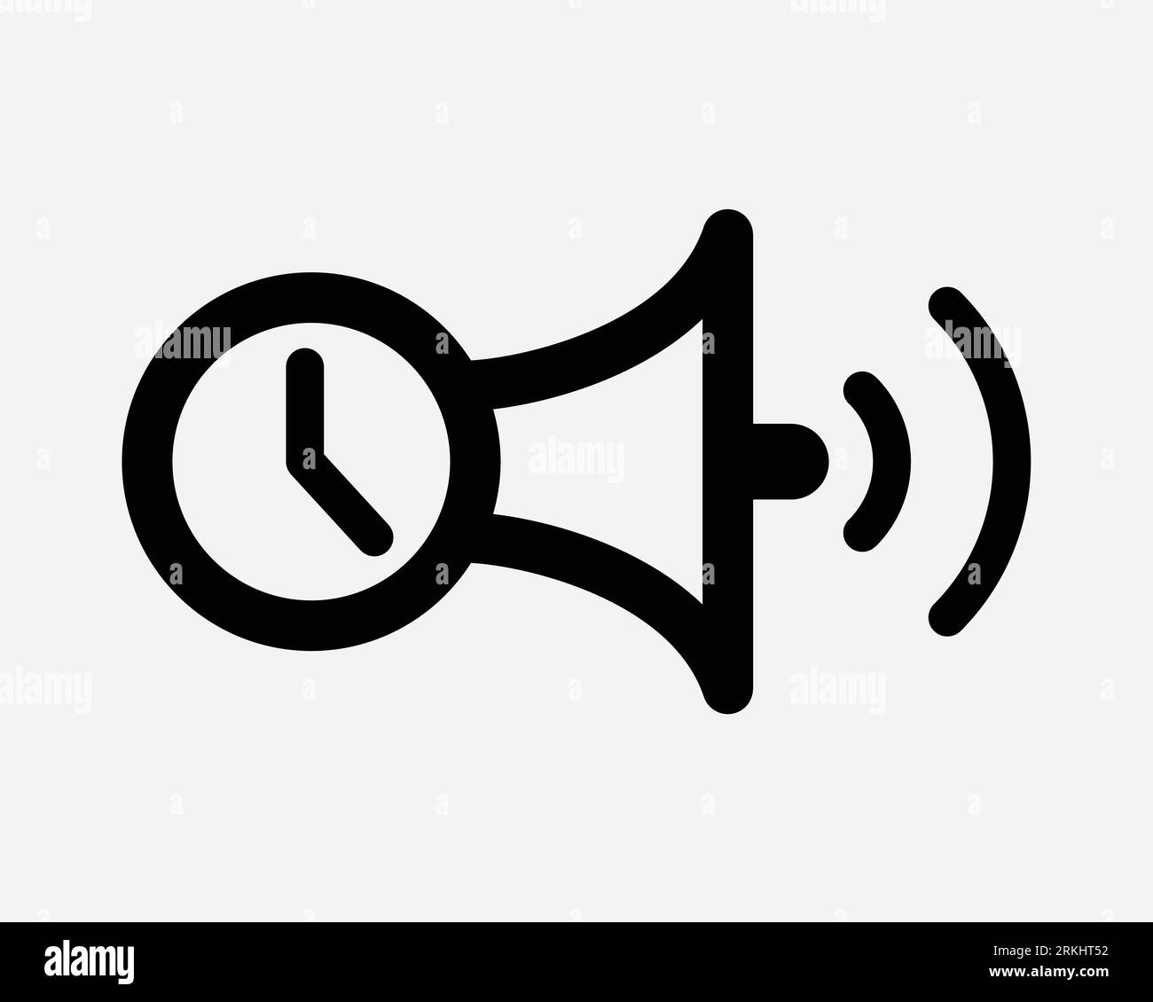 Réveil icône de haut-parleur fort Time Timer annoncer Bell Speaker annonce Megaphone Black White Outline forme vectorielle graphique symbole signe Illustration de Vecteur