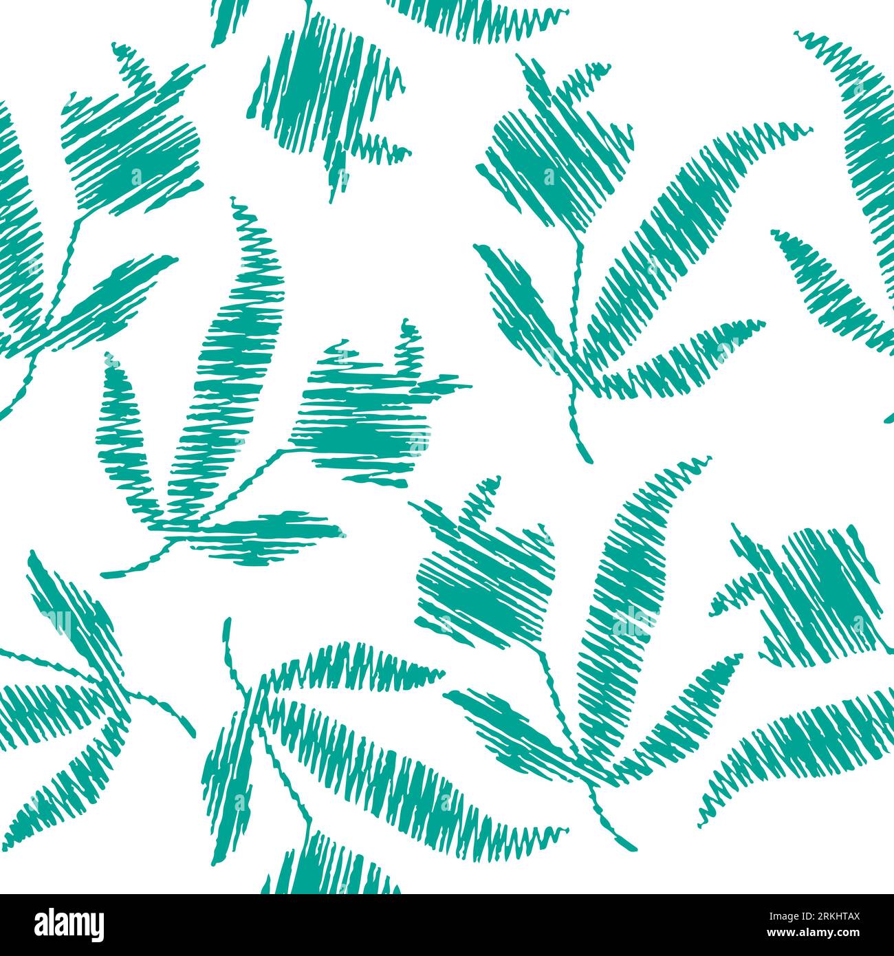 Motif floral vert avec ligne griffonnée. Motif sans couture de fleur pour la mode, papier peint, papier d'emballage, fond, tissu, textile, vêtements Illustration de Vecteur