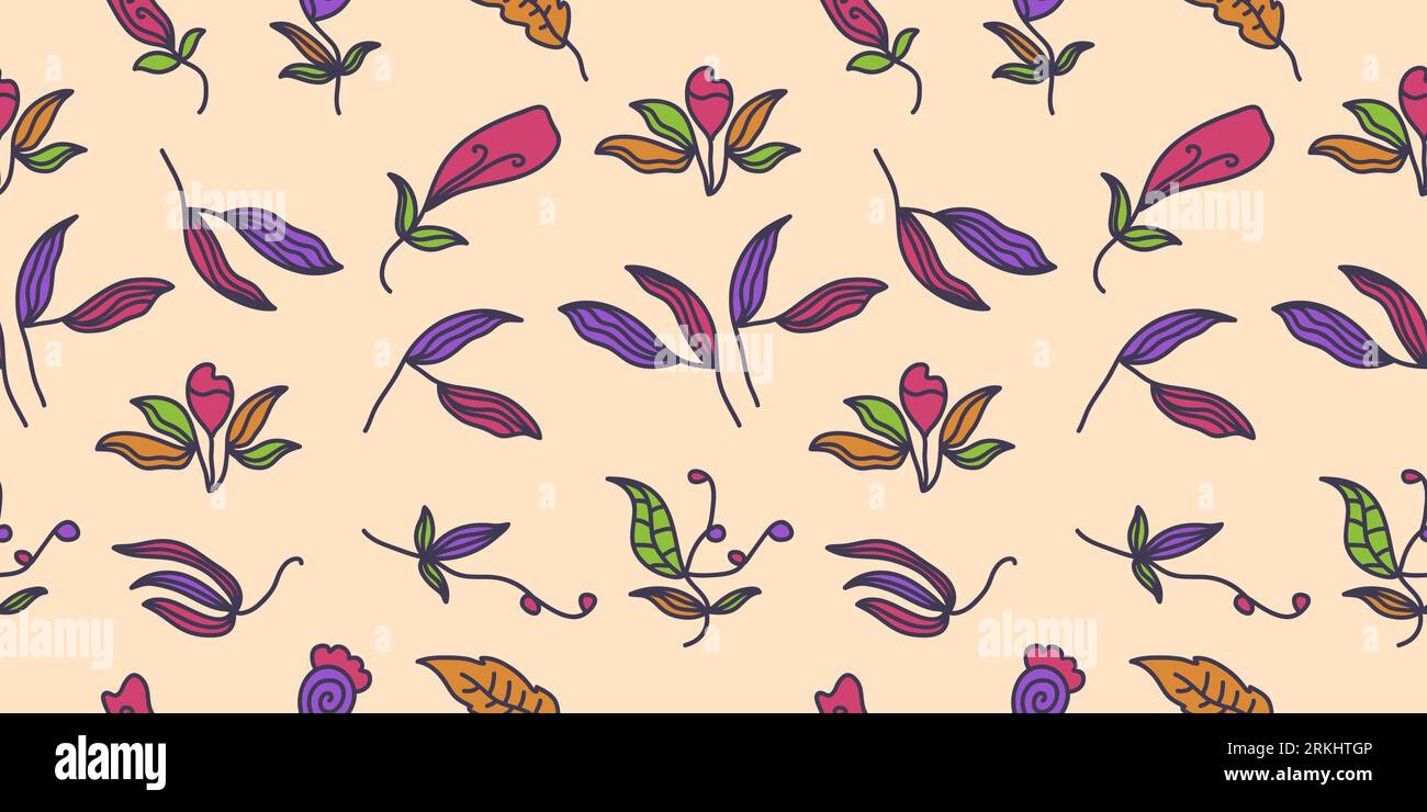 Motif floral sans couture avec style de dessin animé coloré. Motif floral. Convient pour papier peint, papier d'emballage, fond, tissu, textile, vêtements Illustration de Vecteur