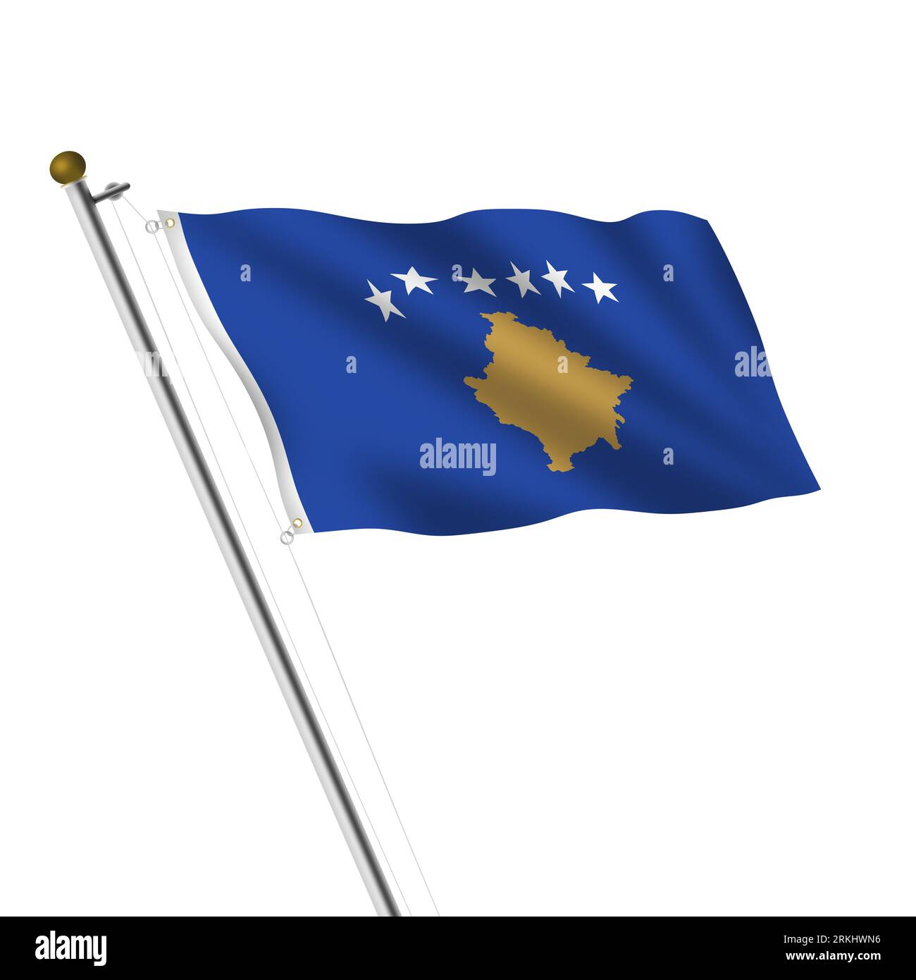 Poteau de drapeau Kosovo illustration 3d avec chemin de détourage Banque D'Images