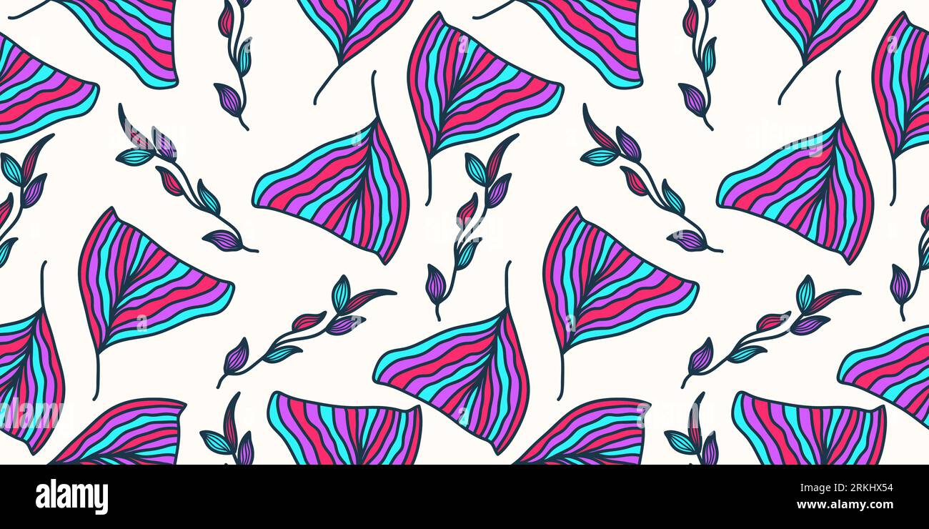 Motif floral sans couture coloré avec style dessiné à la main. Motif de fleur pour la mode, papier peint, papier d'emballage, fond, tissu, textile, vêtements Illustration de Vecteur