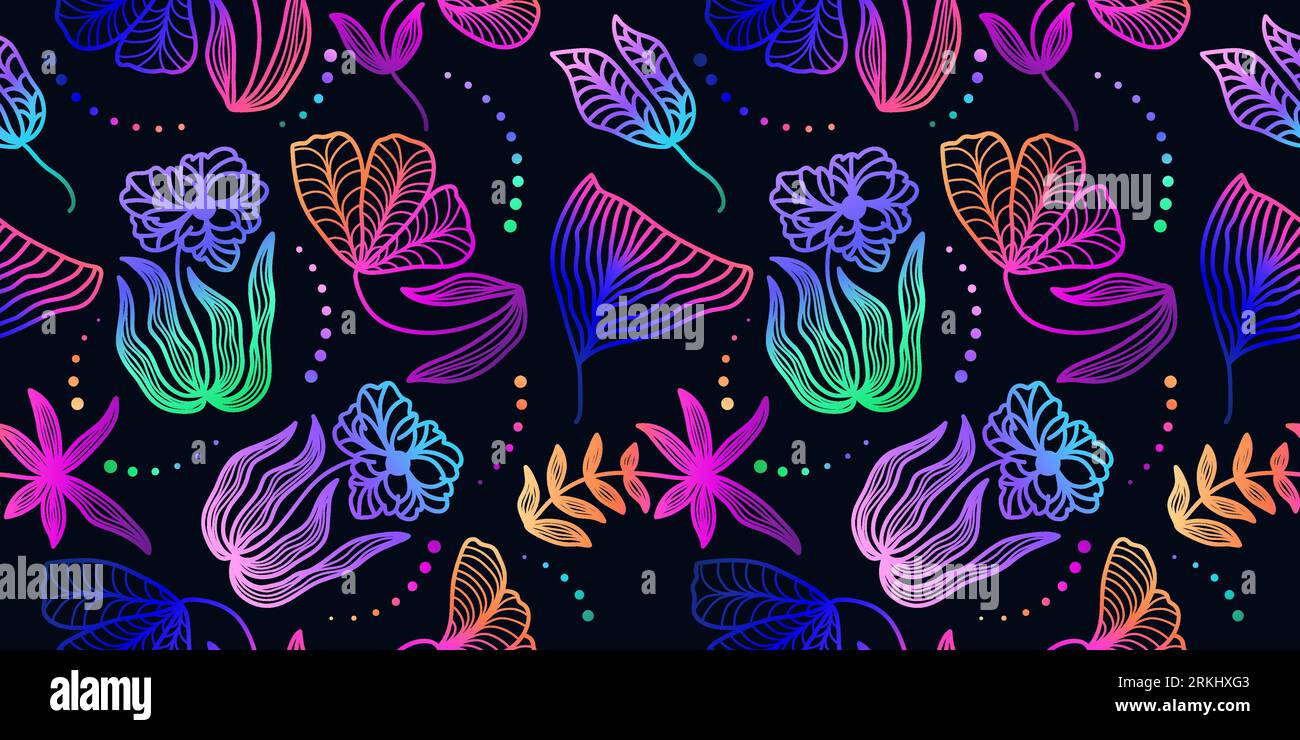 Motif floral sans couture coloré avec style dégradé. Motif de fleur dessiné à la main pour la mode, papier peint, papier d'emballage, fond, tissu, textile Illustration de Vecteur