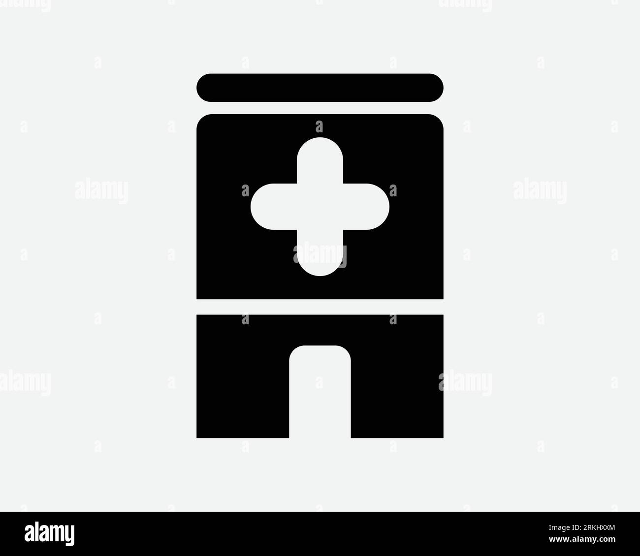 Icône clinique médicale Bâtiment médical soins de santé salle d'urgence Centre ER Noir blanc forme vectorielle Clipart graphique symbole signe Illustration de Vecteur