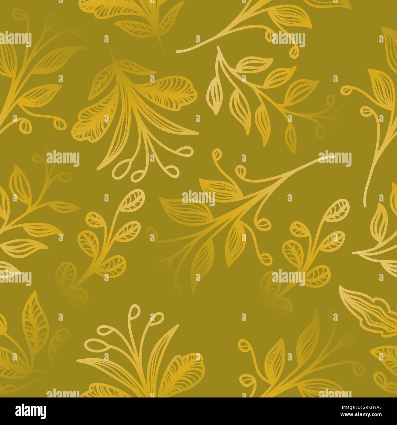 Motif de fleur d'or avec style dessiné à la main sur fond jaune. Motif floral exotique sans couture pour la mode, papier peint, papier d'emballage, fond Illustration de Vecteur