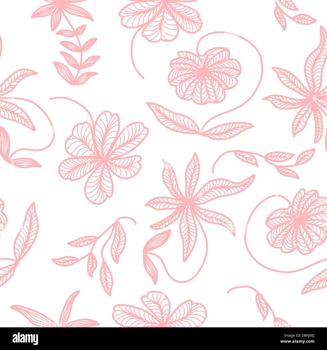 Motif floral rose mignon avec style dessiné à la main sur fond blanc. Motif de fleur pour la mode, papier peint, papier d'emballage, fond, tissu, textile Illustration de Vecteur