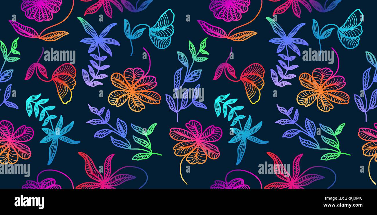 Motif floral sans couture coloré avec style dégradé. Motif de fleur dessiné à la main pour la mode, papier peint, papier d'emballage, fond, tissu, textile Illustration de Vecteur