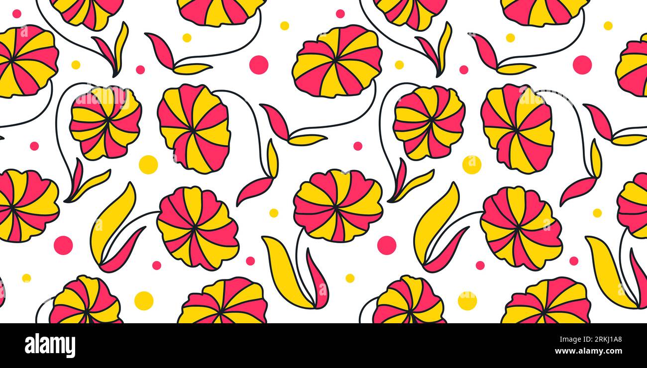 Motif floral sans couture avec style Groovy. Motif de fleur pour la mode, papier peint, papier d'emballage, fond, tissu, textile, vêtements et conception de cartes Illustration de Vecteur