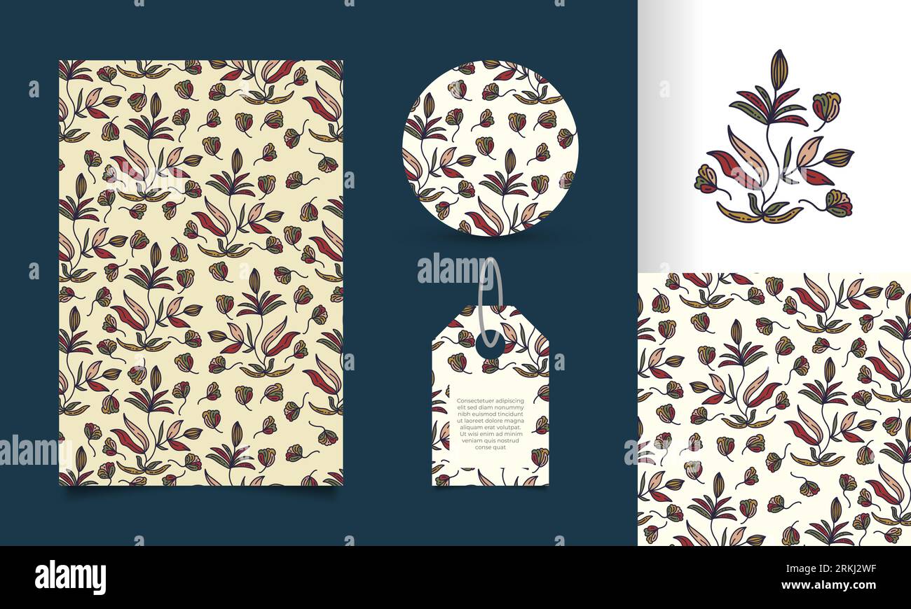 Motif floral sans couture avec style Vintage Cartoon. Motif floral. Convient pour papier peint, papier d'emballage, fond, tissu, textile, affiche, vêtements Illustration de Vecteur
