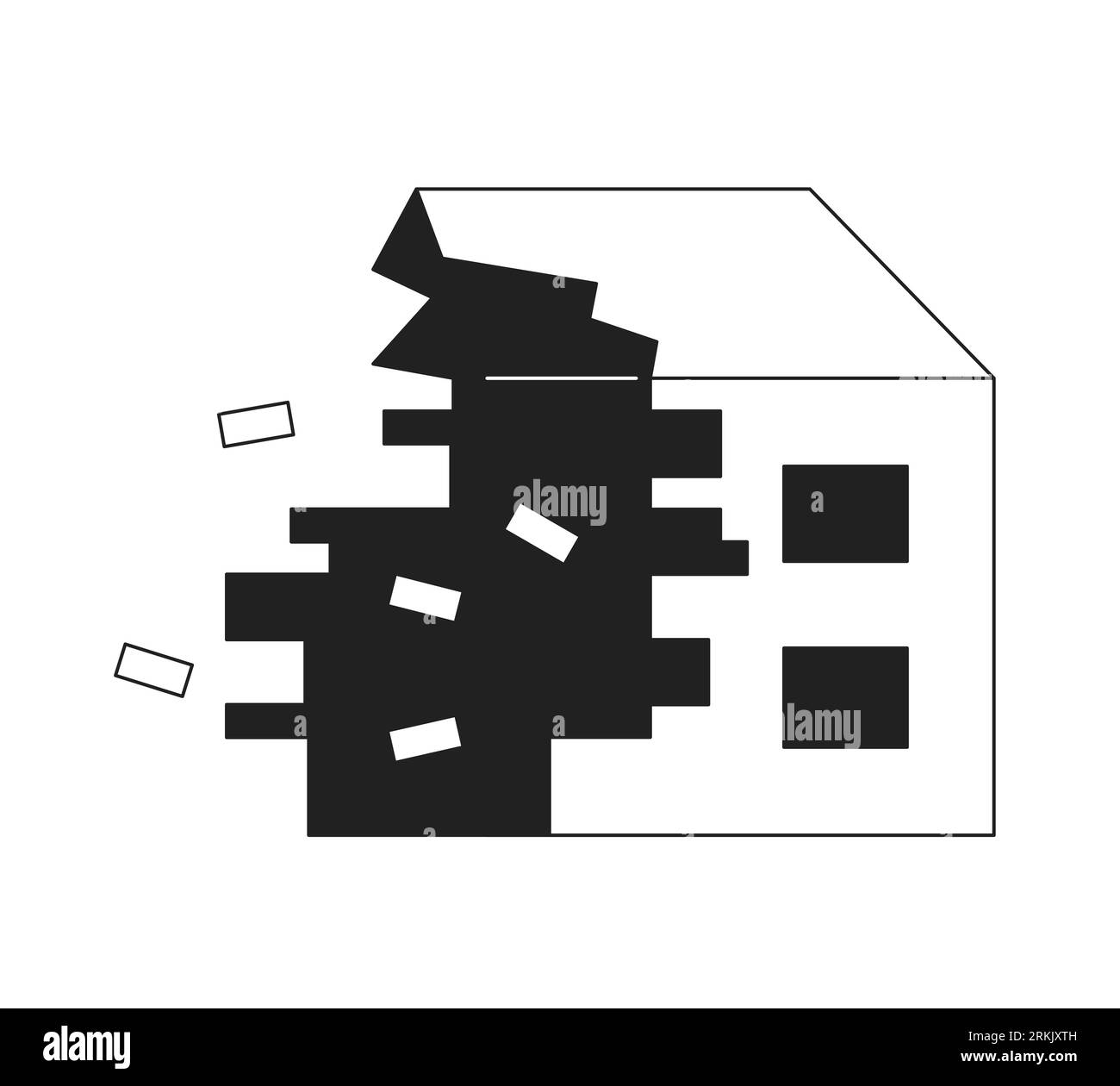 Objet vectoriel plat monochrome de bâtiment cassé Illustration de Vecteur