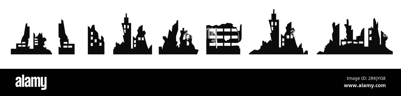 Détruire les bâtiments de la ville guerre tremblement de terre noir Illustration de Vecteur