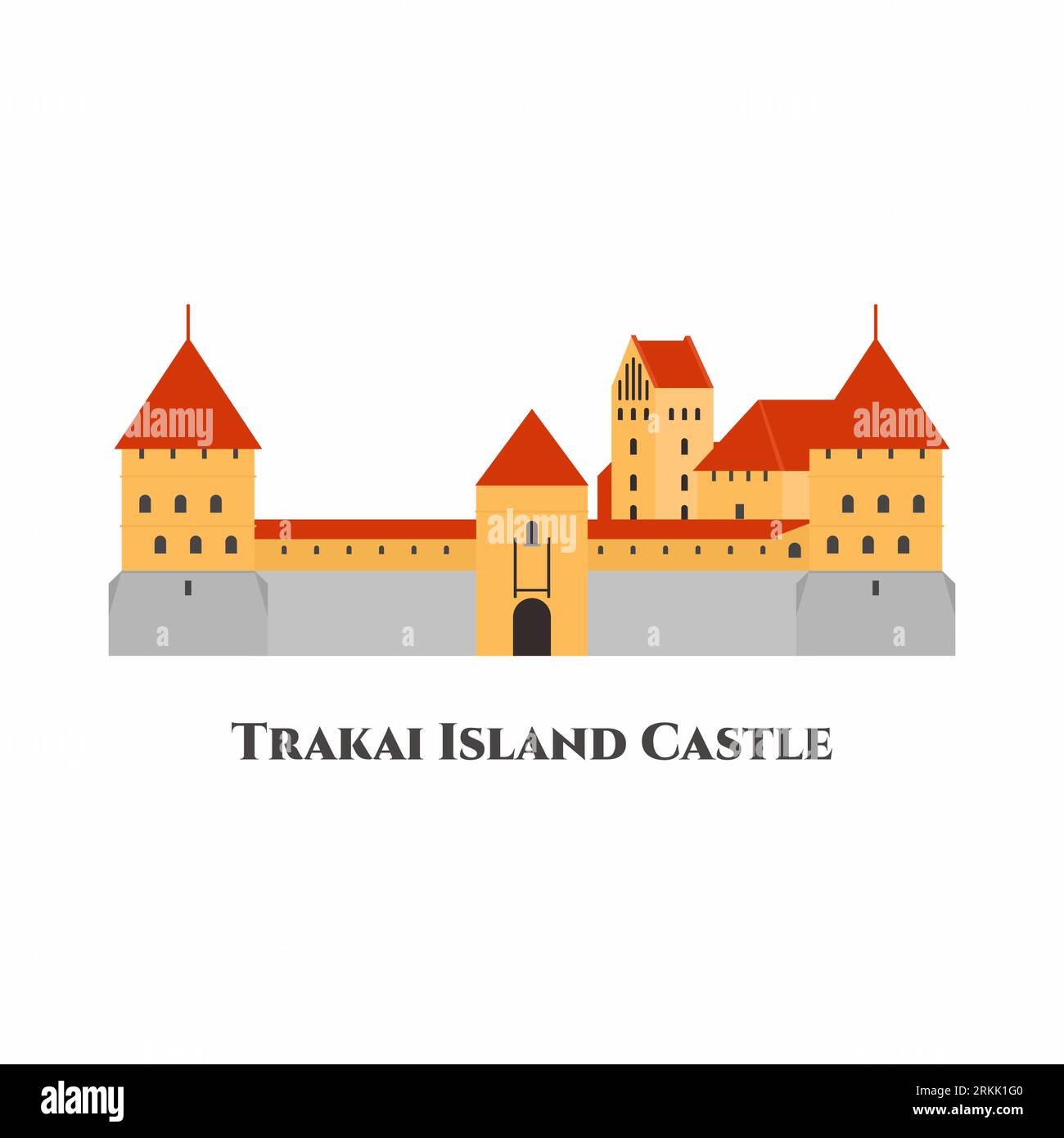 Château de Trakai Island à Trakai, Lituanie. L'un des meilleurs châteaux et vaut la peine d'être visité. Voyage de vacances dans le monde Europe européenne. Histor de style dessin animé plat Illustration de Vecteur