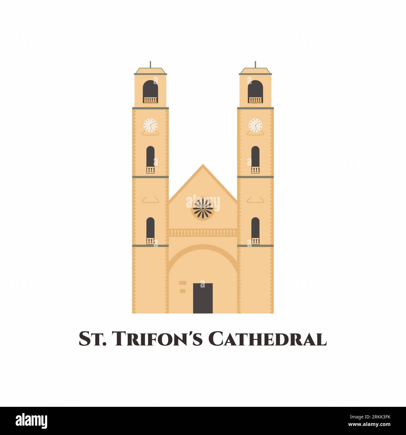 Cathédrale Saint-Trifon, vieille ville de Kotor. Il est sous la protection de l'UNESCO et entre sur la liste du patrimoine culturel mondial. Belle cathédrale, Illustration de Vecteur