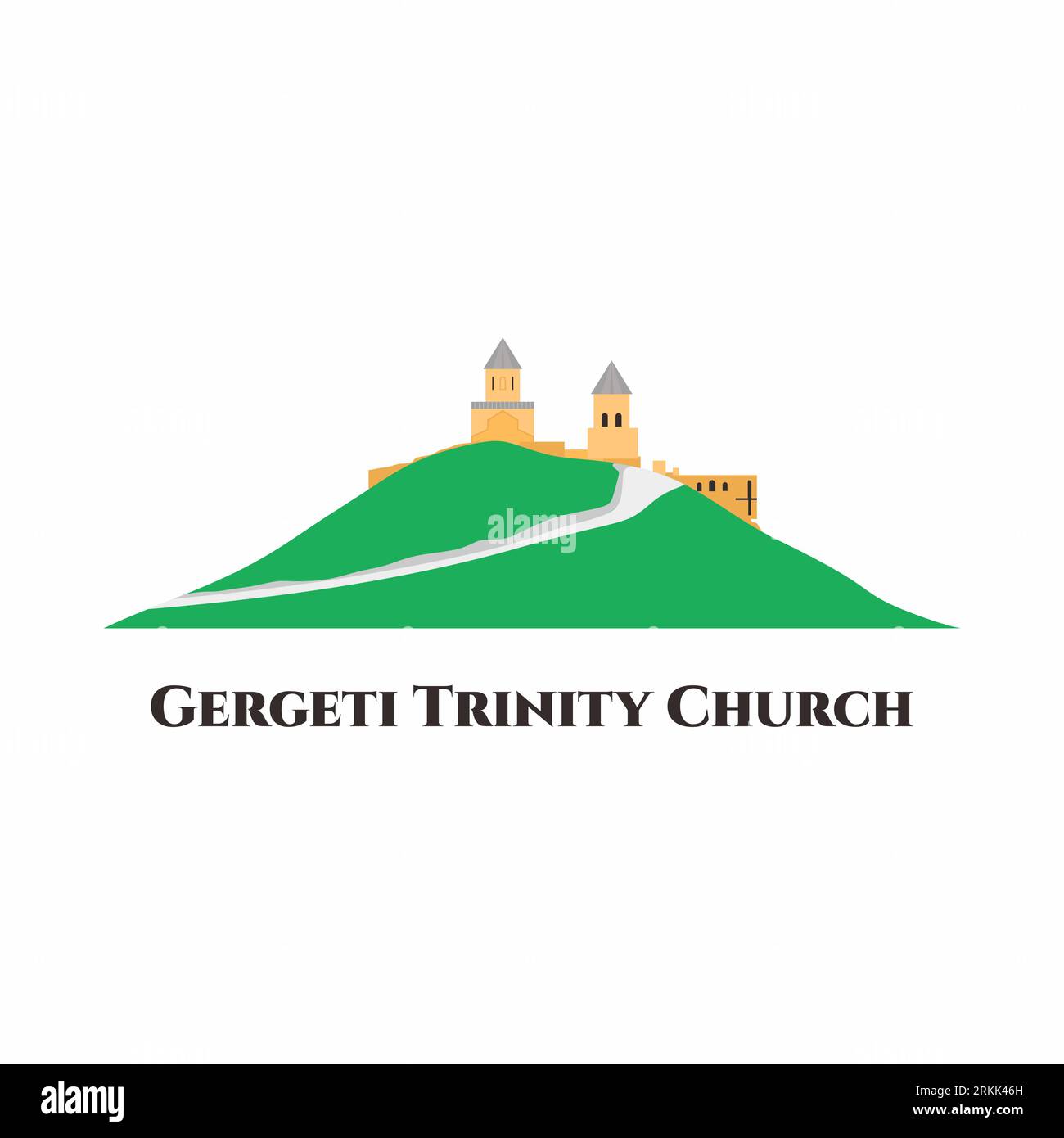 Gergeti Trinity Church en Géorgie. Le nom populaire pour l'église de la Sainte Trinité près du village de Gergeti. C'est un excellent endroit à visiter avec incroyable b Illustration de Vecteur