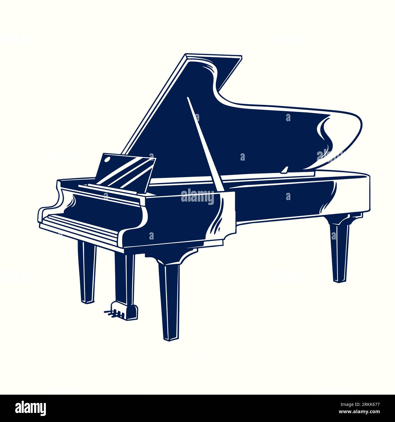 Vector illustration dessinée à la main de piano dans le style gravé vintage. Piano à queue d'instrument de musique classique jazz isolé sur fond blanc. Détaillé Illustration de Vecteur