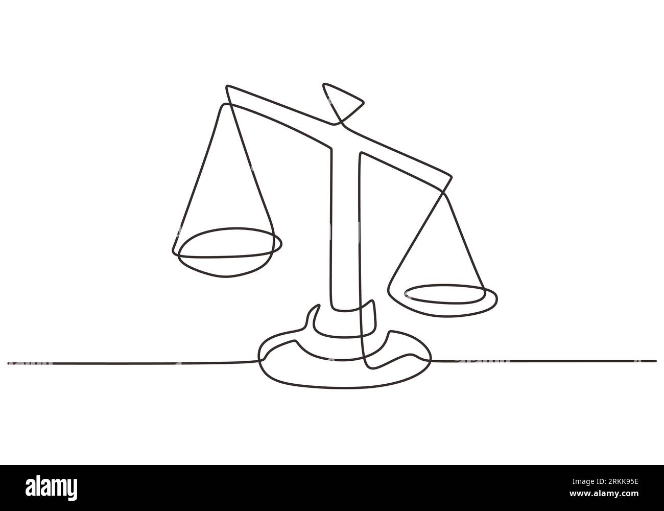 Symbole de balance de poids dans un dessin continu d'une ligne. Balance ou identité de loi isolée sur fond blanc. Échelles de justice tirées de la main un pict Illustration de Vecteur