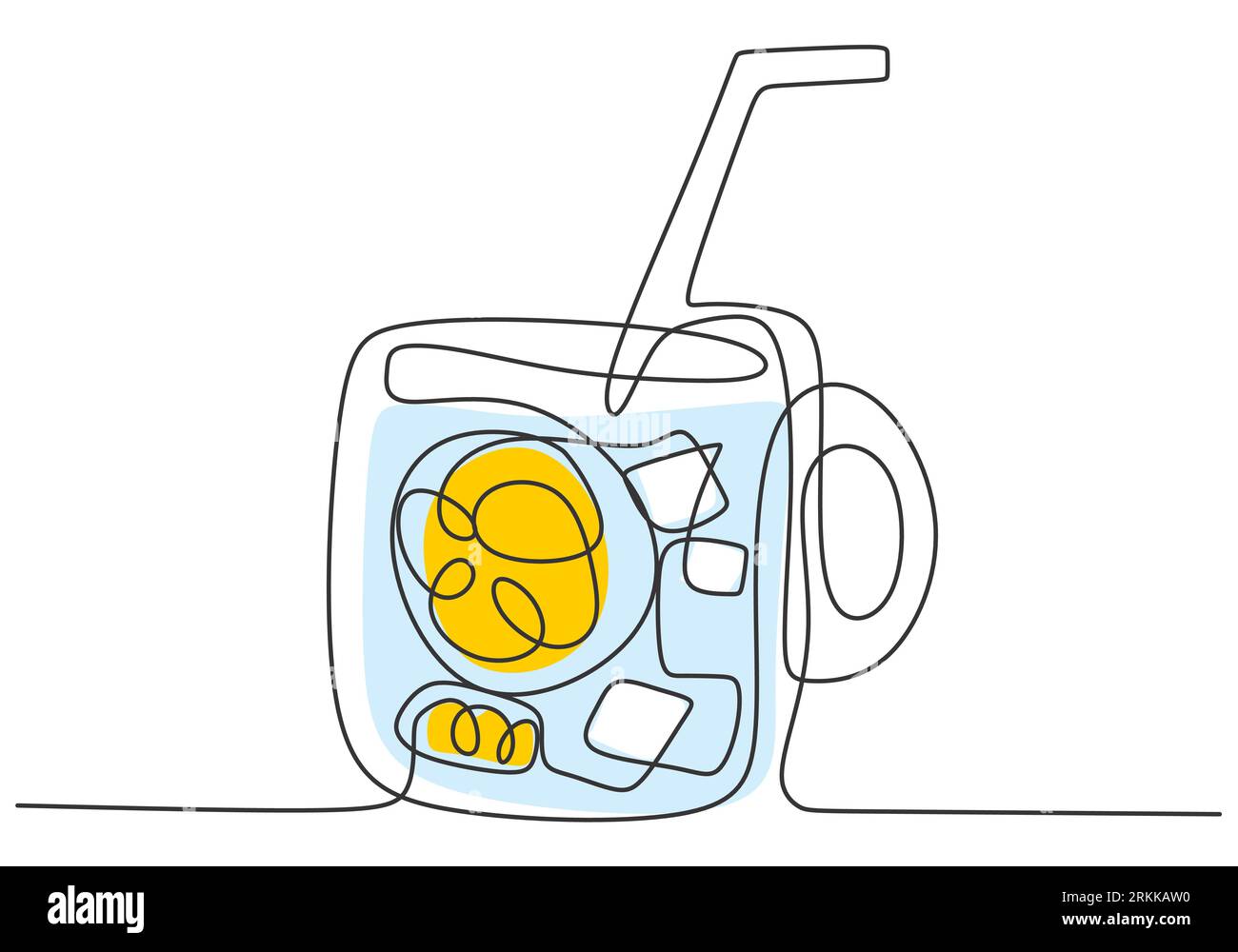 Dessin continu à une ligne de glace fraîche de limonade sur verre de bocal avec citron tranché isolé sur fond blanc. Menu café et badge restaurant conce Illustration de Vecteur