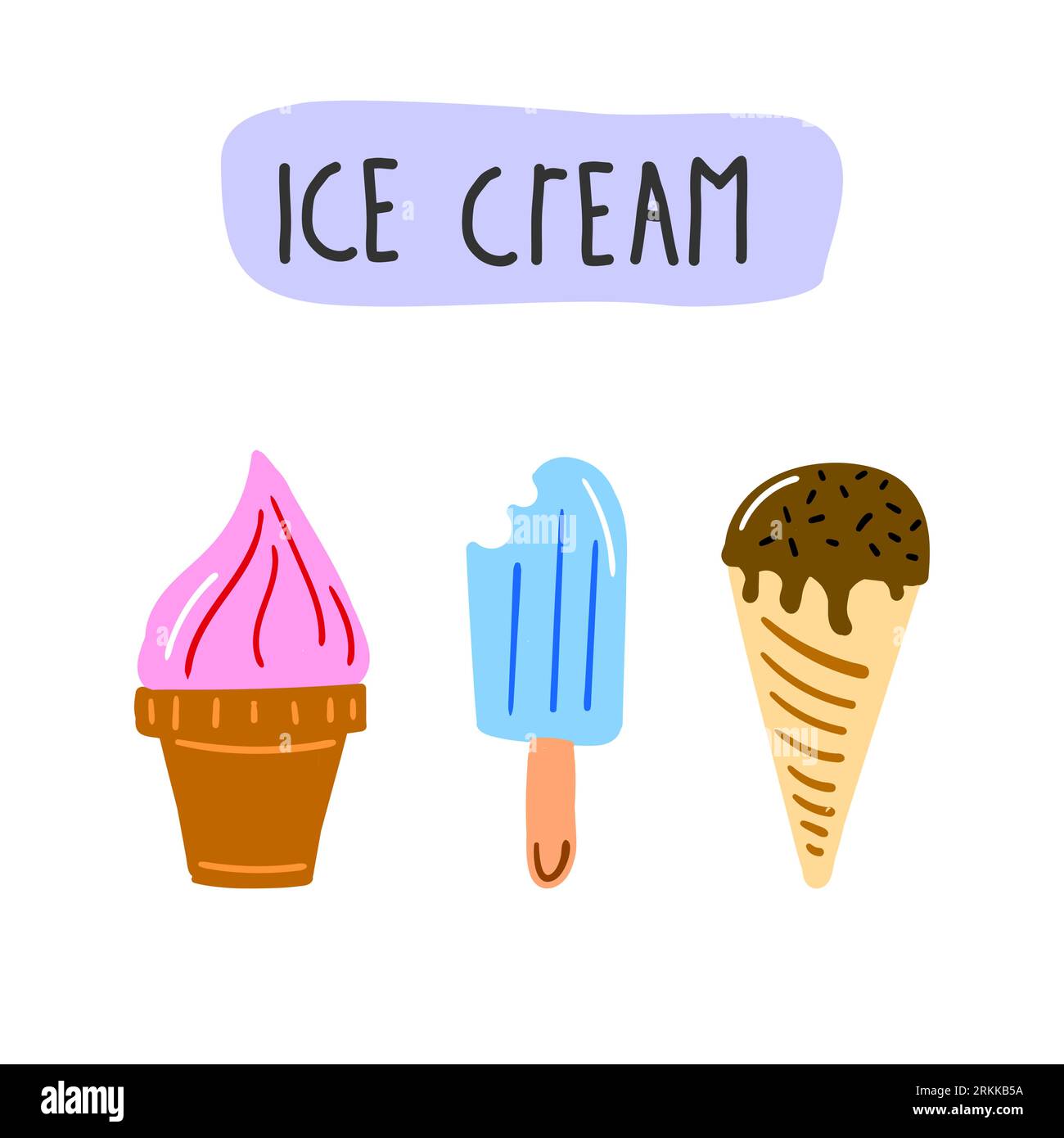 Objets de crème glacée sucrée isolés sur fond blanc. Illustration de Vecteur