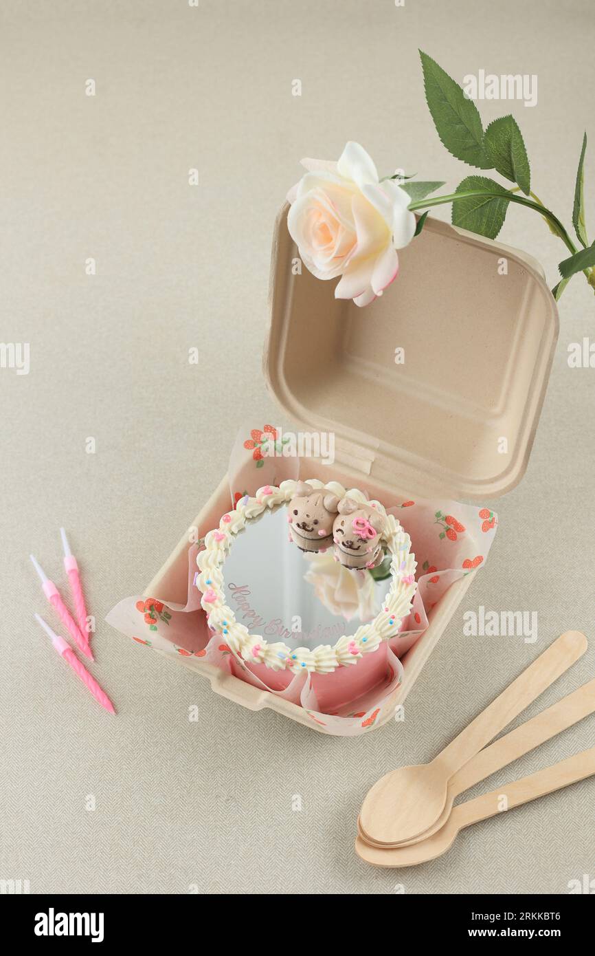 Miroir Lunch Box Korean Cake pour anniversaire ou Saint-Valentin. Copier l'espace pour le texte Banque D'Images