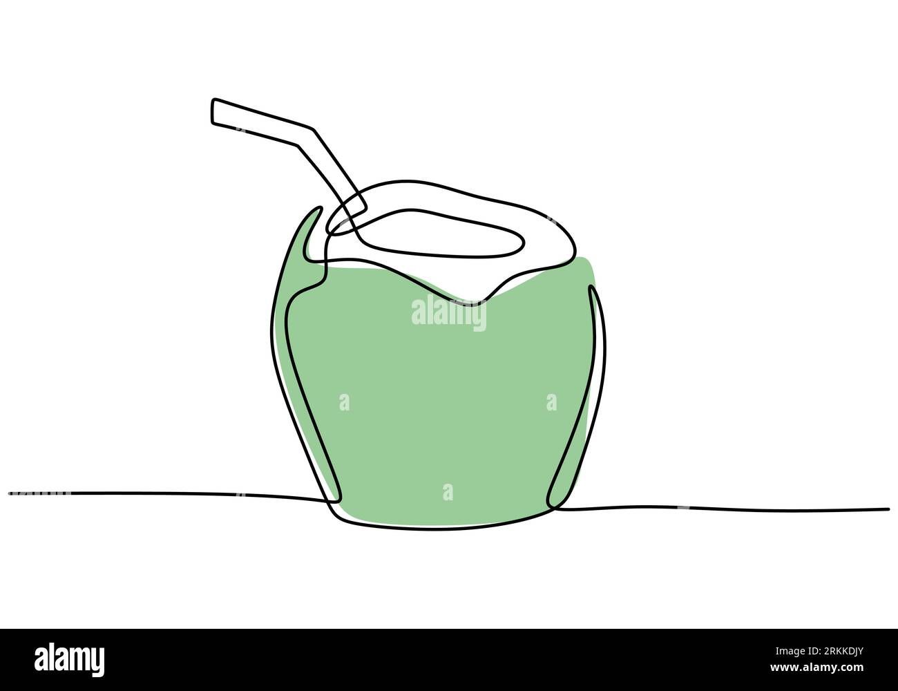 Continu une ligne tirant la boisson verte de l'eau de coco avec la paille à boire. Menu de desserts et de boissons d'été. Soulage la soif et la déshydratation à summ Illustration de Vecteur