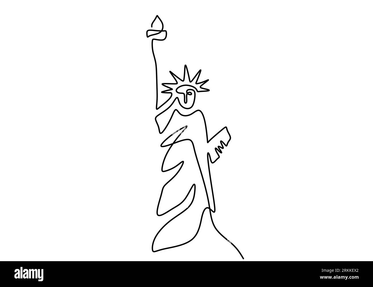 Statue de la liberté dans un dessin au trait continu. Bâtiment historique de New York isolé sur fond blanc. Statue célèbre du monde. Minimali moderne simple Illustration de Vecteur