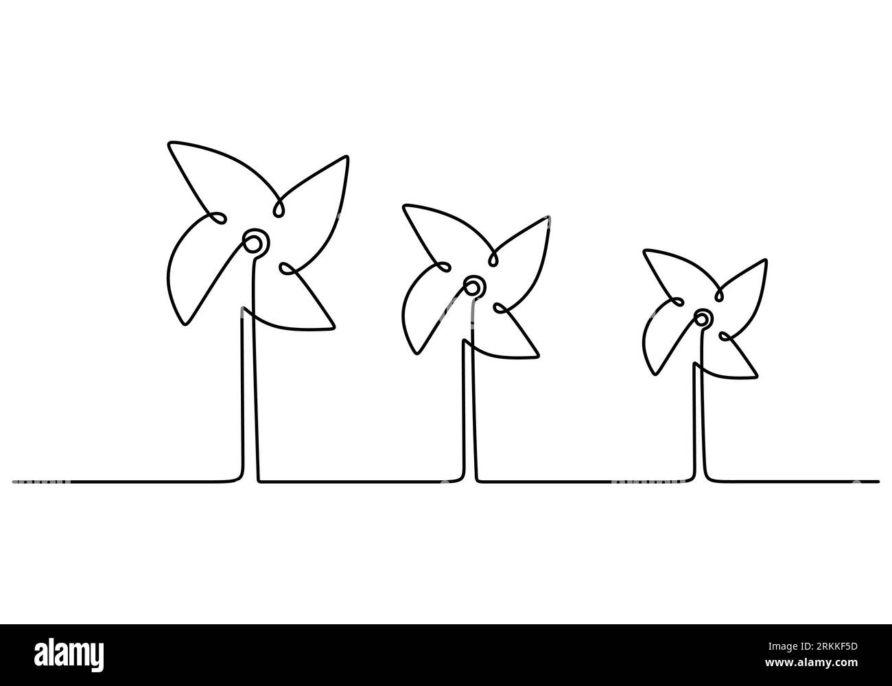 Ensemble de dessin continu d'une ligne moulins à vent ou éoliennes dessin au trait à la main style minimaliste isolé sur fond blanc. Énergie écologique verte loin Illustration de Vecteur