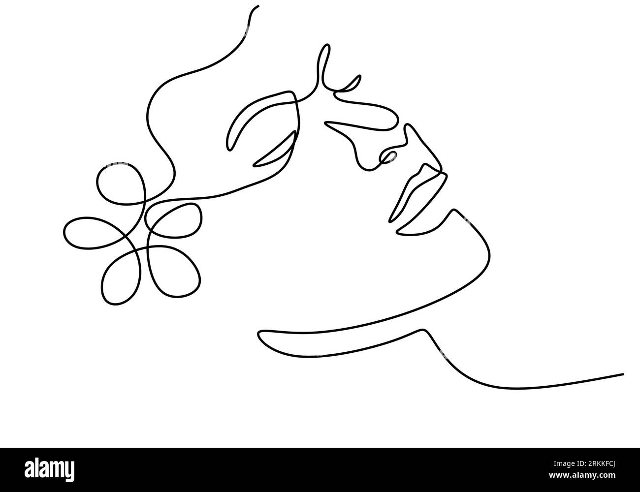 Visage de femme avec fleur de rose dans le style minimaliste de dessin de ligne continue. Symbole de la nature des cosmétiques. Illustration vectorielle d'impression botanique dans l'élégant St Illustration de Vecteur