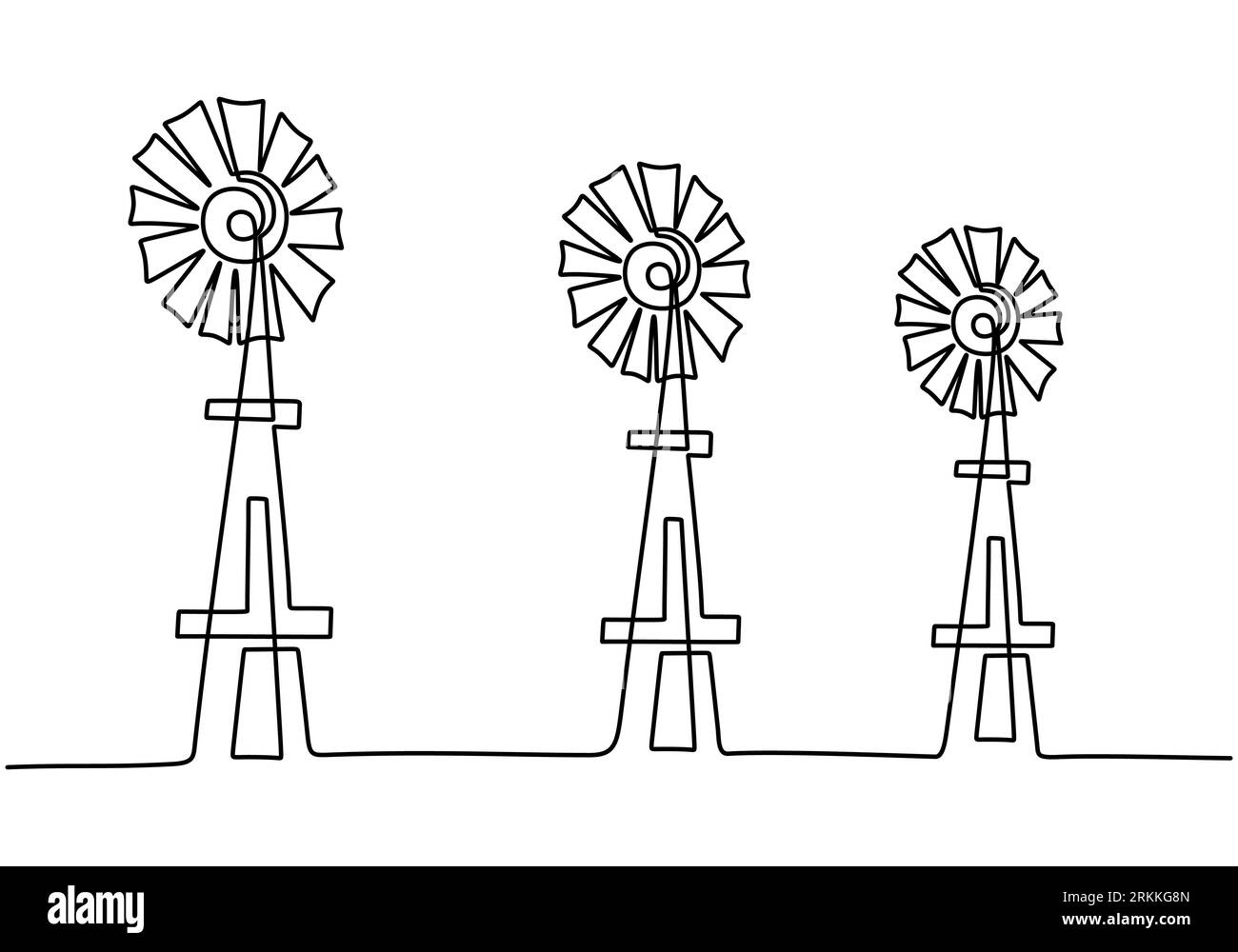 Ensemble de dessin continu d'une ligne moulins à vent ou éoliennes dessin au trait à la main style minimaliste isolé sur fond blanc. Énergie écologique verte loin Illustration de Vecteur