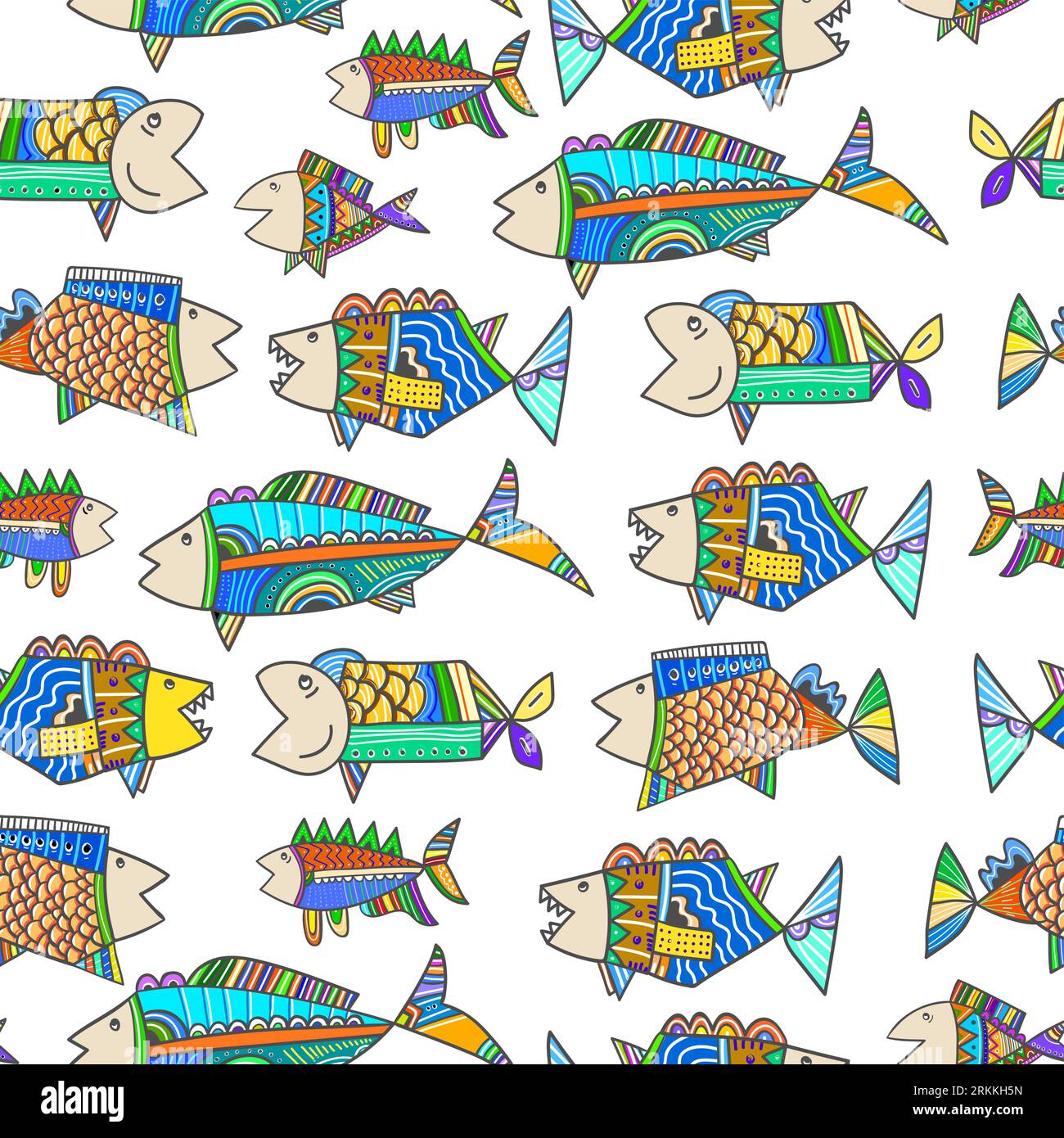 Mignon motif de poisson tribal enfantin sans couture. Fond enfantin sous-marin créatif. Parfait pour les vêtements d'enfants, tissu, textile, décoration de pépinière, enveloppe Illustration de Vecteur