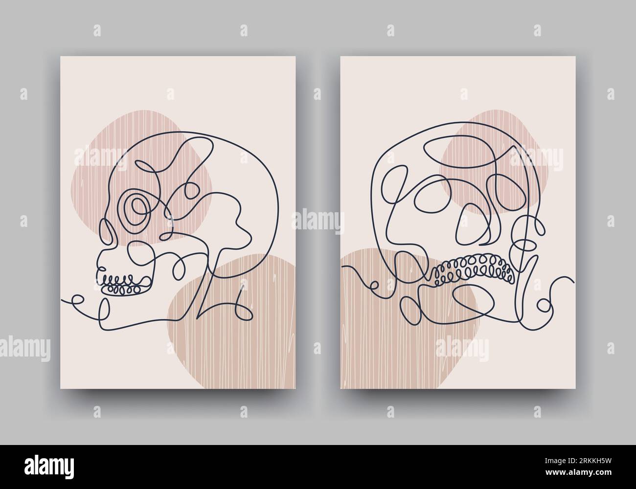 Dessin au trait continu de l'ensemble crâne. Illustration minimaliste abstraite. Illustration de Vecteur