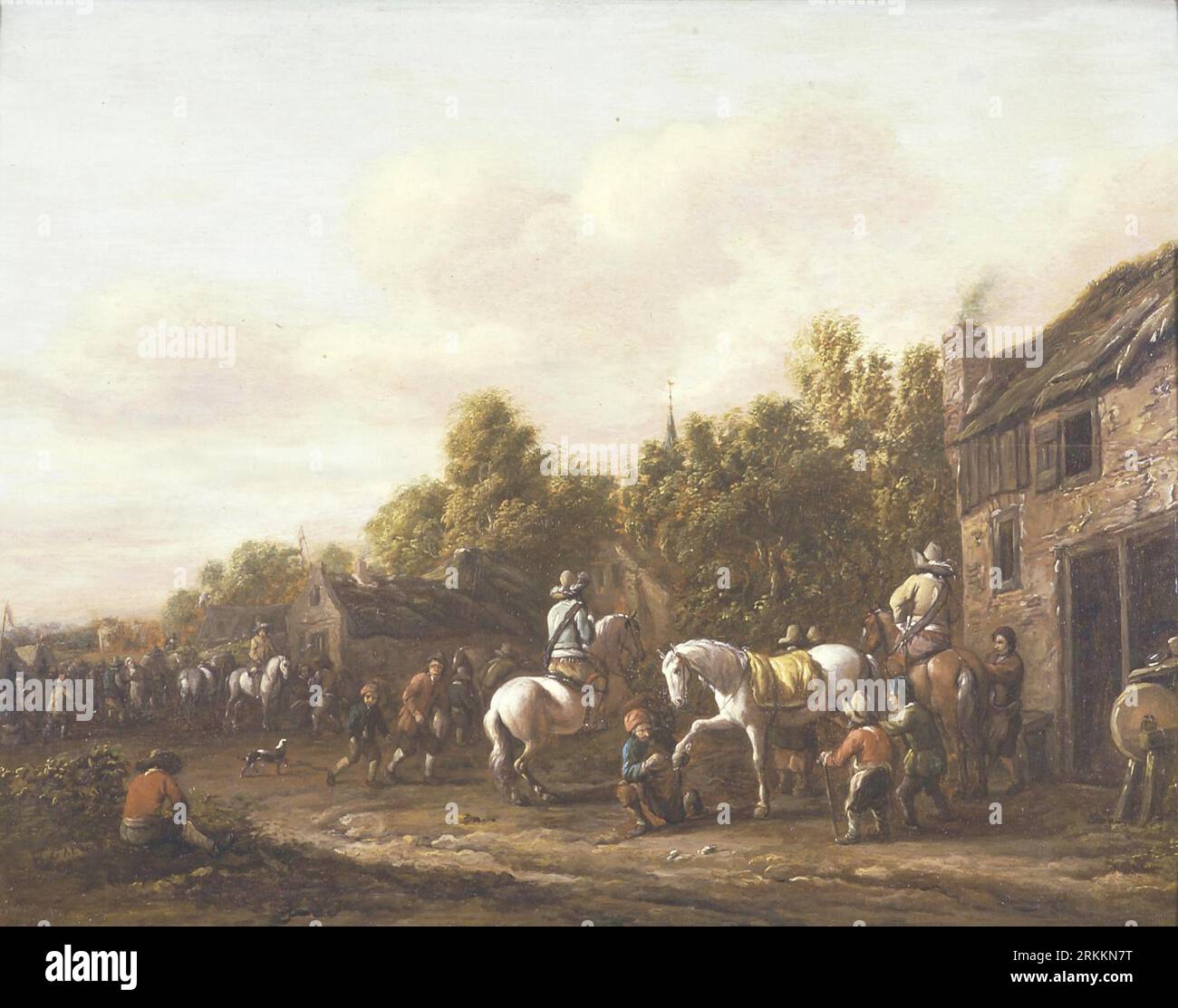 Ruiters en voetvolk bij een smidse in een dorp entre 1640 et 1687 par Barent Gael Banque D'Images