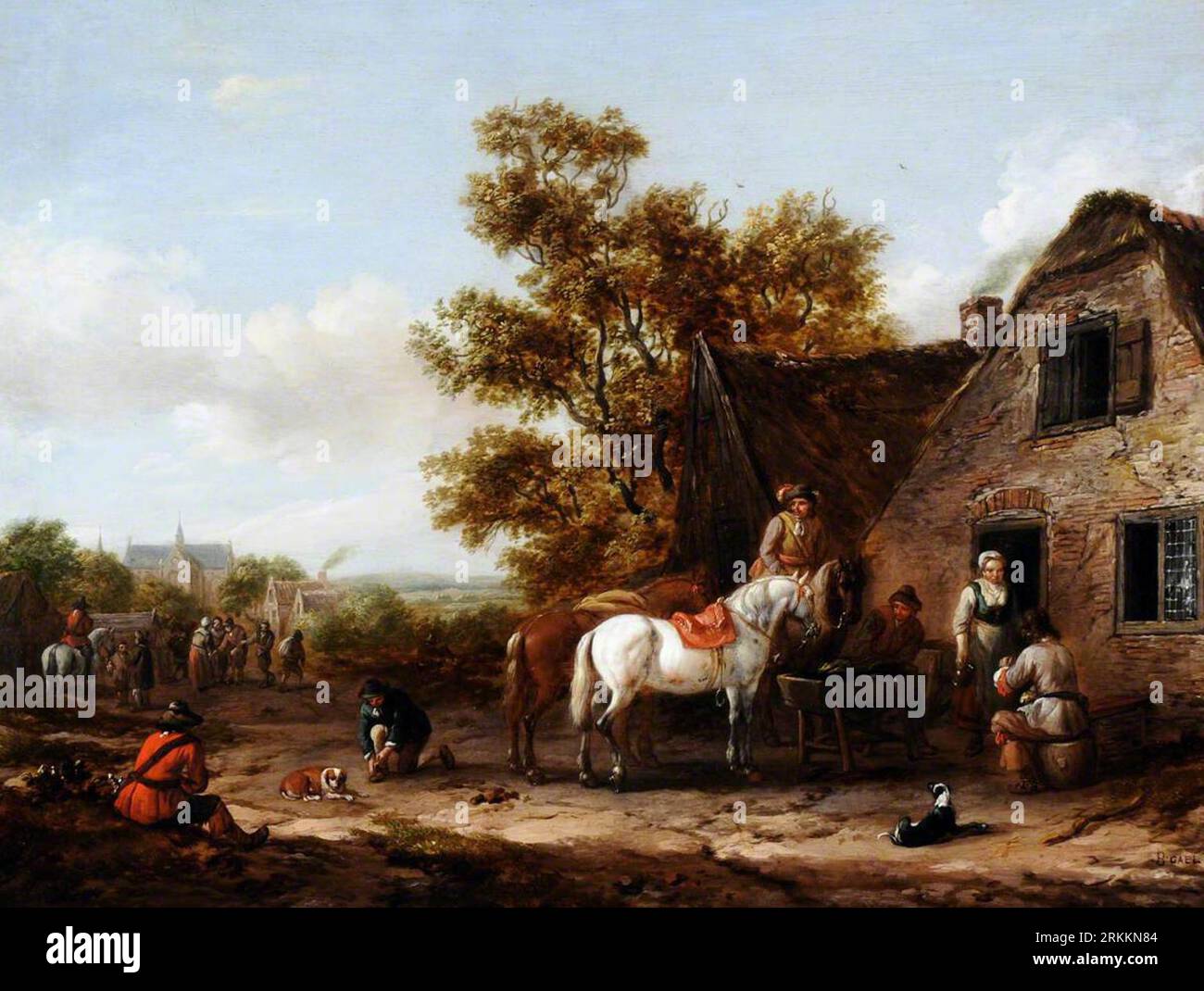Figures et chevaux par une taverne entre 1600 et 1699 par Barent Gael Banque D'Images
