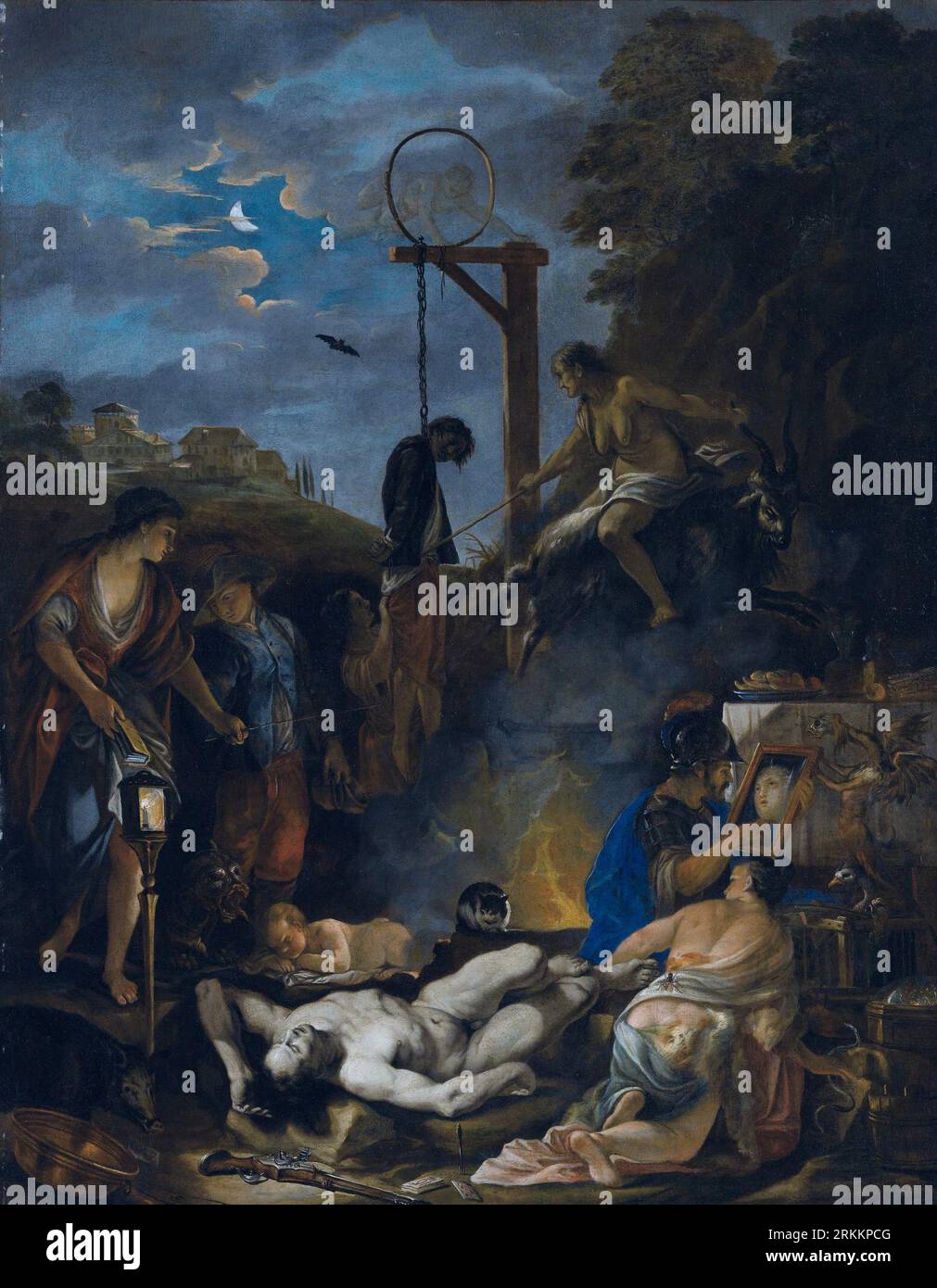 Le sabbat des sorcières au clair de lune 17e siècle par Domenicus van Wijnen Banque D'Images