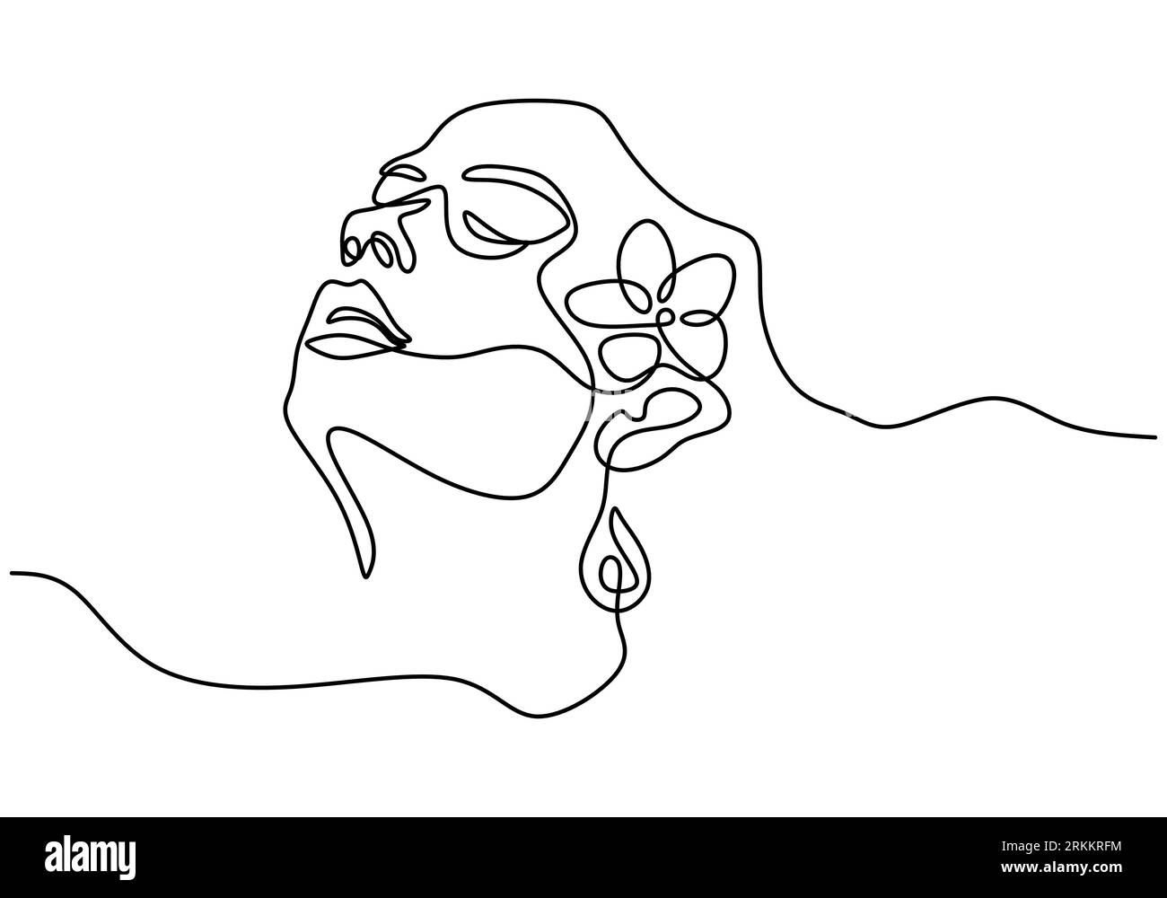 Visage de femme avec fleur de rose dans le style minimaliste de dessin de ligne continue. Symbole de la nature des cosmétiques. Illustration vectorielle d'impression botanique dans l'élégant St Illustration de Vecteur