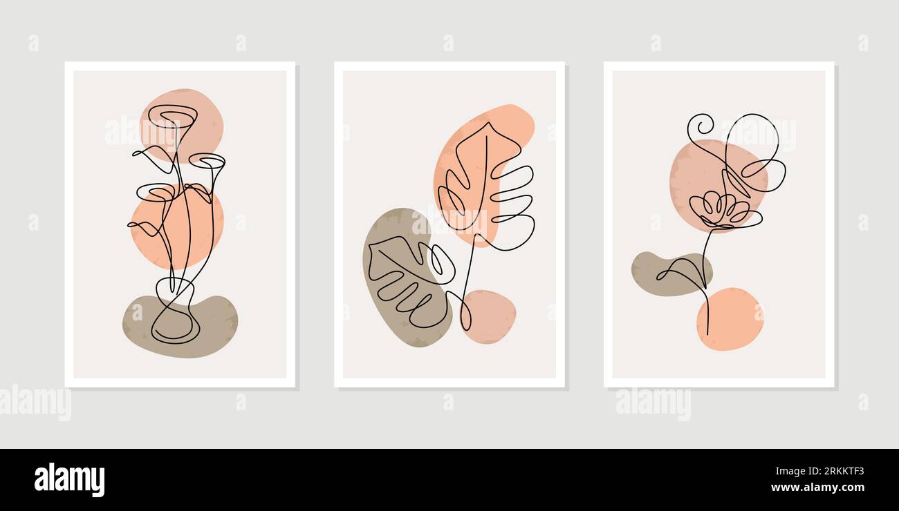 Une ligne continue de plante avec fleur, rose et papillon. Continue une ligne de fond de plante abstraite moderne avec différentes formes pour wa Illustration de Vecteur