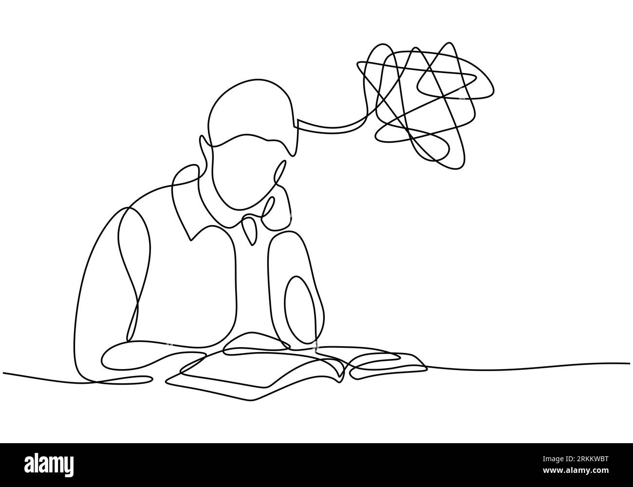 Homme avec problème de santé mentale. Dessin continu d'une ligne, style minimaliste de la personne avec mal de tête et stress. Des gens frustrés dans un état triste. Illustration de Vecteur