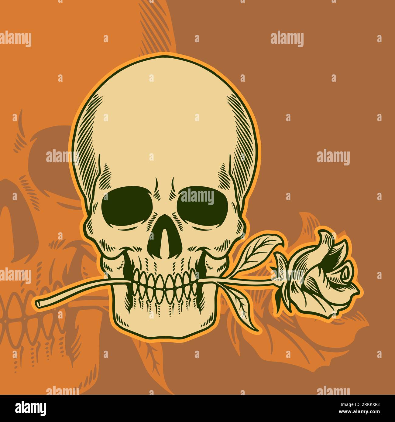 Halloween jour des morts. Crâne décoré floral. Élément de doodle vintage pour logo, étiquette, emblème, signe, affiche, t-shirt. Illustration vectorielle Illustration de Vecteur