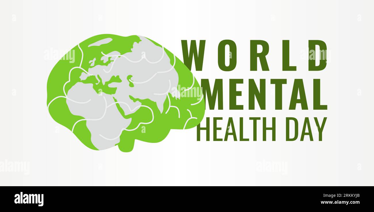 Fond d'illustration vectorielle de la Journée mondiale de la santé mentale. Moment de sensibilisation d'octobre. Programme de charité et de bien-être avec carte du monde et cerveau. Illustration de Vecteur