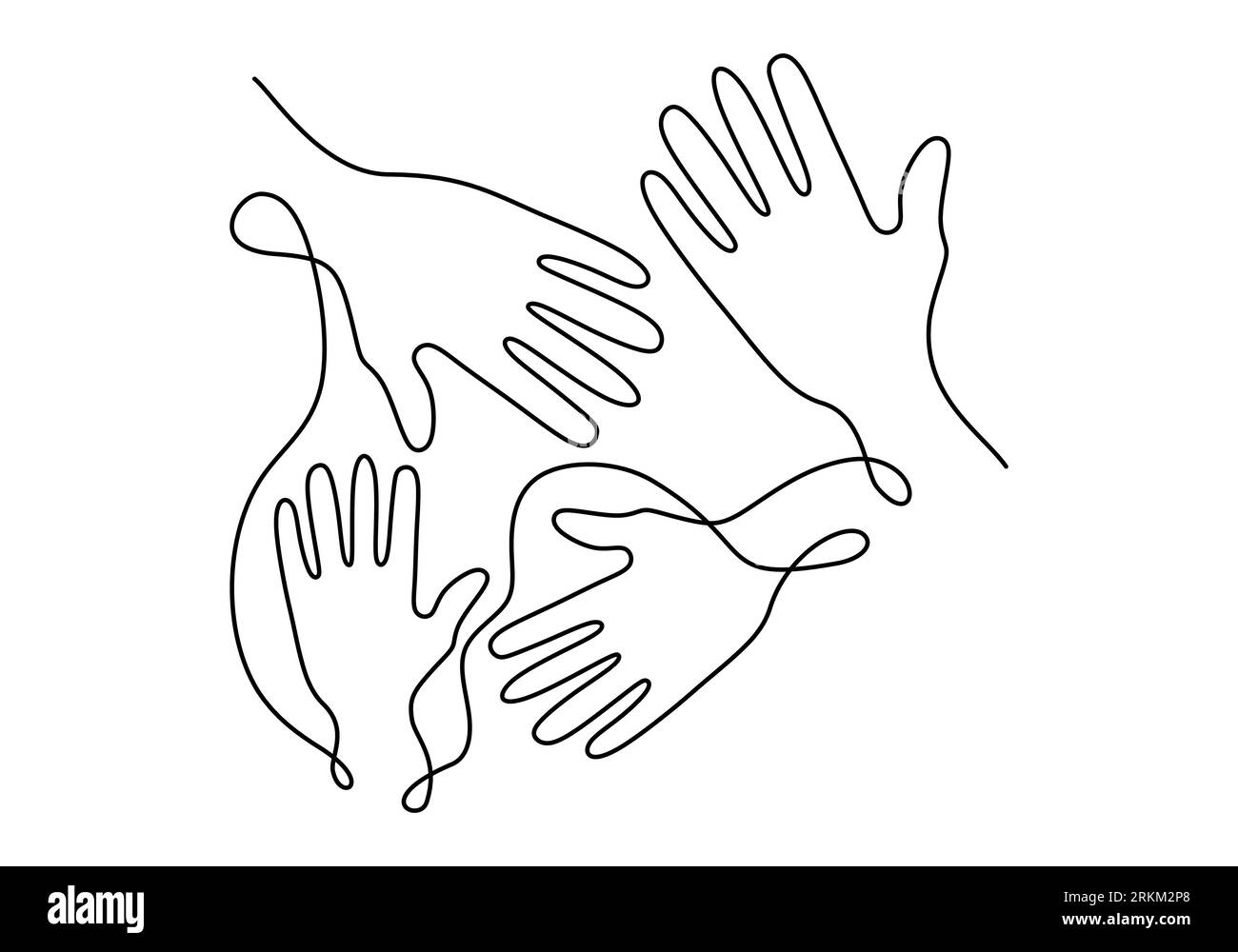 Dessin continu d'une ligne de abstrait ouvert quatre mains ensemble. Journée de la démocratie une ligne concept isolé sur fond blanc. Illustration de Vecteur