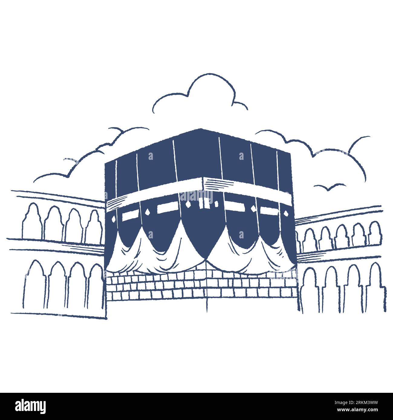 Sainte Kaaba à la Mecque Arabie Saoudite style gravé vintage. Kaaba dessinée à la main la Qiblah des musulmans. Jour sacré islamique Ramadan Kareem et Eid Al Adha g Illustration de Vecteur