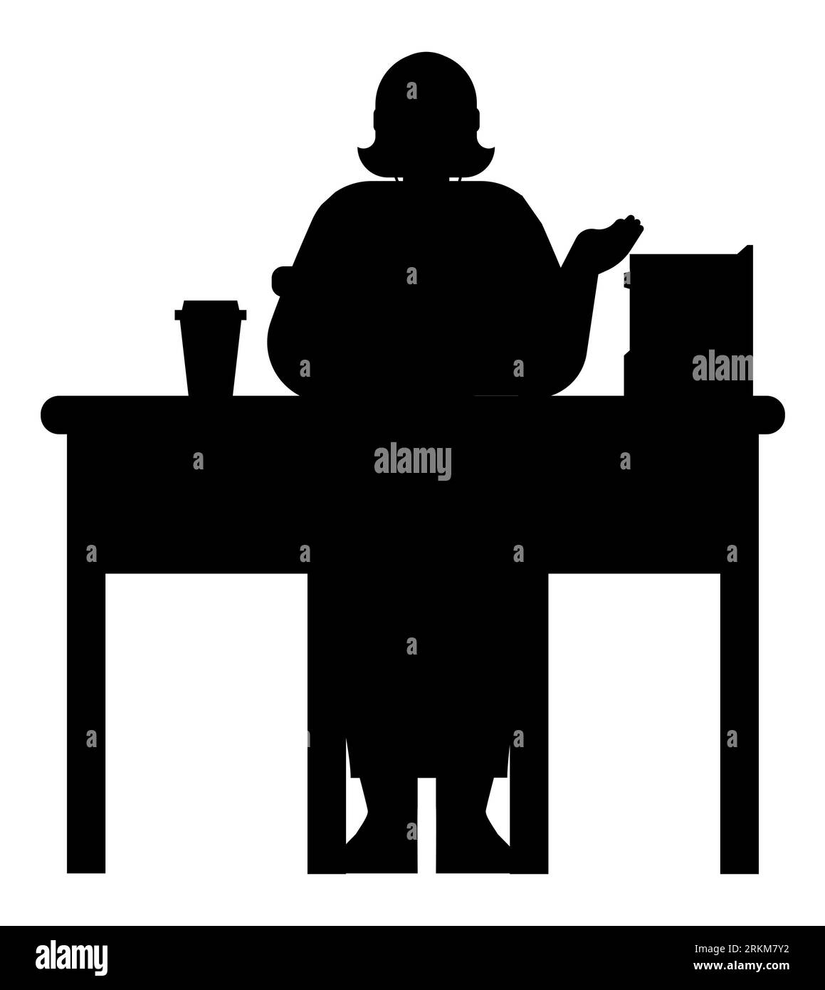 Silhouette noire d'une femme tapant sur ordinateur portable, professionnelle féminine forte et indépendante conquérant le monde numérique, illustration vectorielle isolée Illustration de Vecteur
